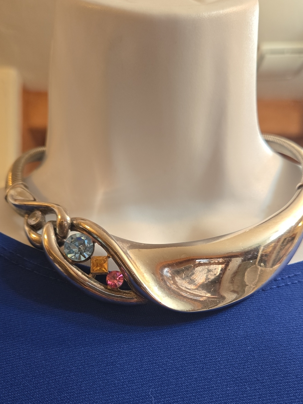 Givenchy Silver-Tone Sculptural Collar Necklace with Blue, Pink & Yellow Stones